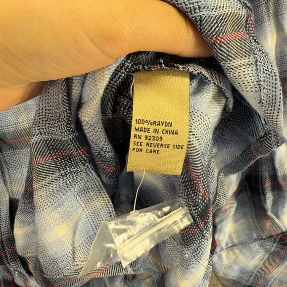 DG2 Shirt Women 1X Plus Blue Plaid Button Up Collared Long Sleeve Pockets Rayon - Picture 4 of 7